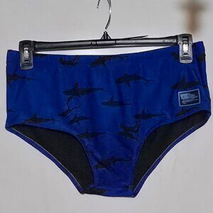 SUNGA LIFE SWIM BRIEFS - BLUE w SHARKS / DIVERS - Sz XL*